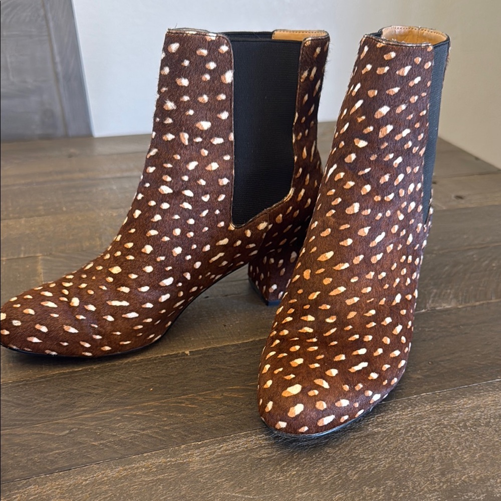 J. Crew Brown and Cream Patterned Ankle Boots